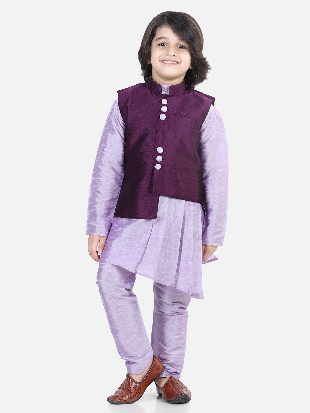 Fast Wear Full Sleeves Asymmetrical Kurta With Floral Print Jacket & Pajama