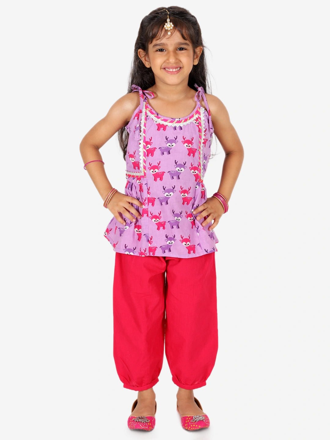 Fast Wear Deer Print Pure Cotton Top Harem Set for Girls