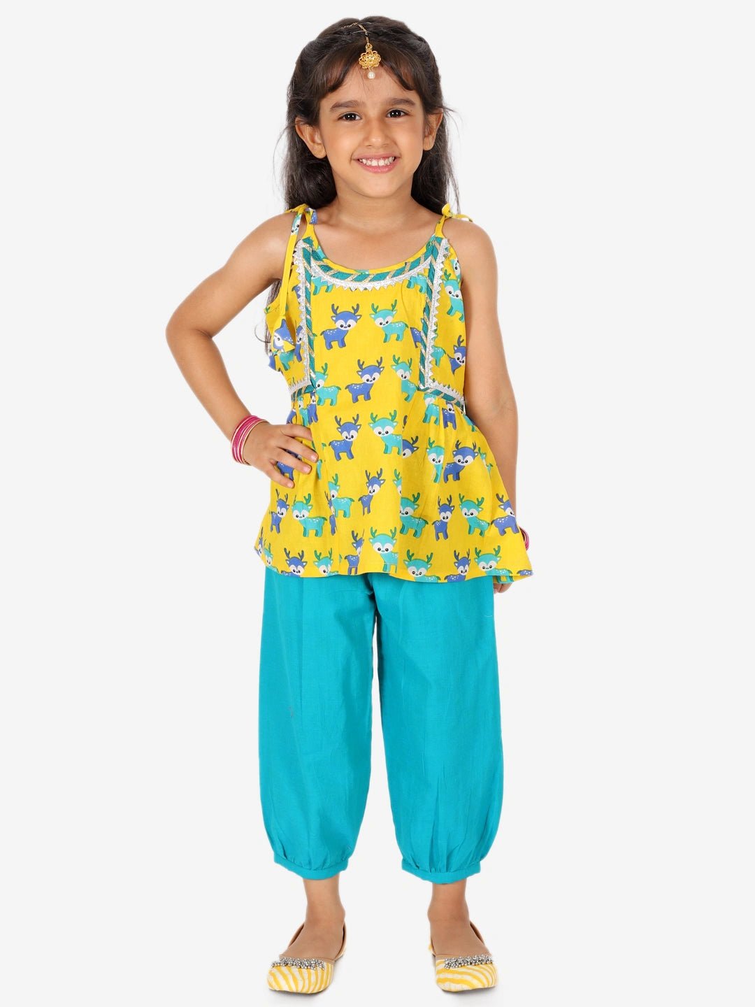 Fast Wear Deer Print Pure Cotton Top Harem Set for Girls