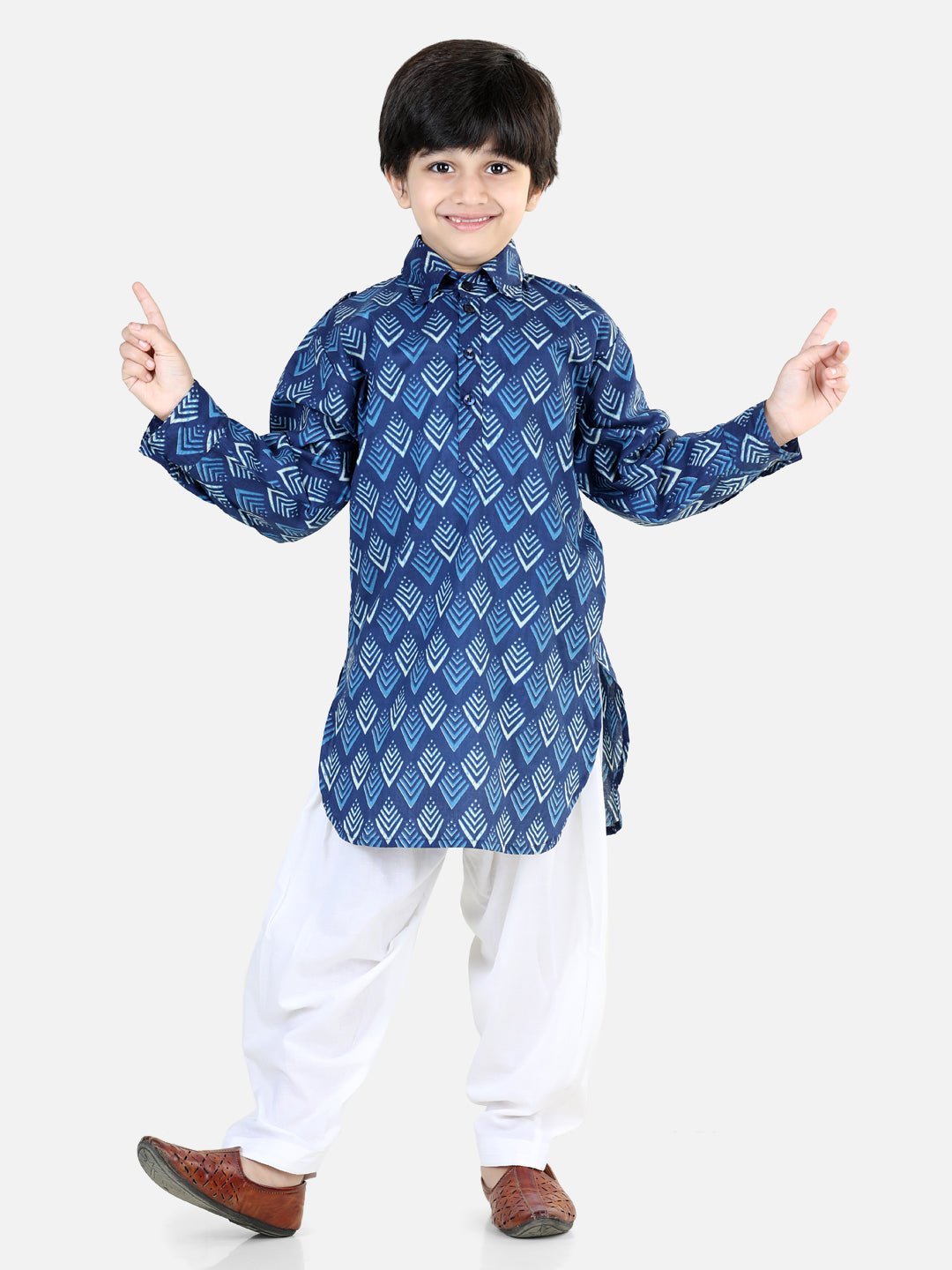 Fast Wear Printed Cotton Full Sleeve Pathani Salwar Set for Boys