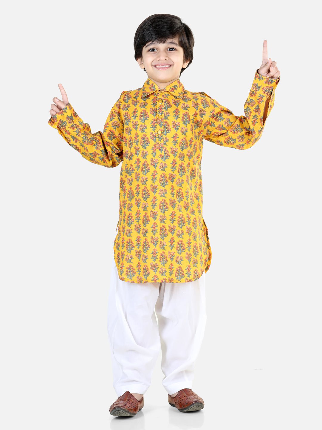 Fast Wear Printed Cotton Full Sleeve Pathani Salwar Set for Boys
