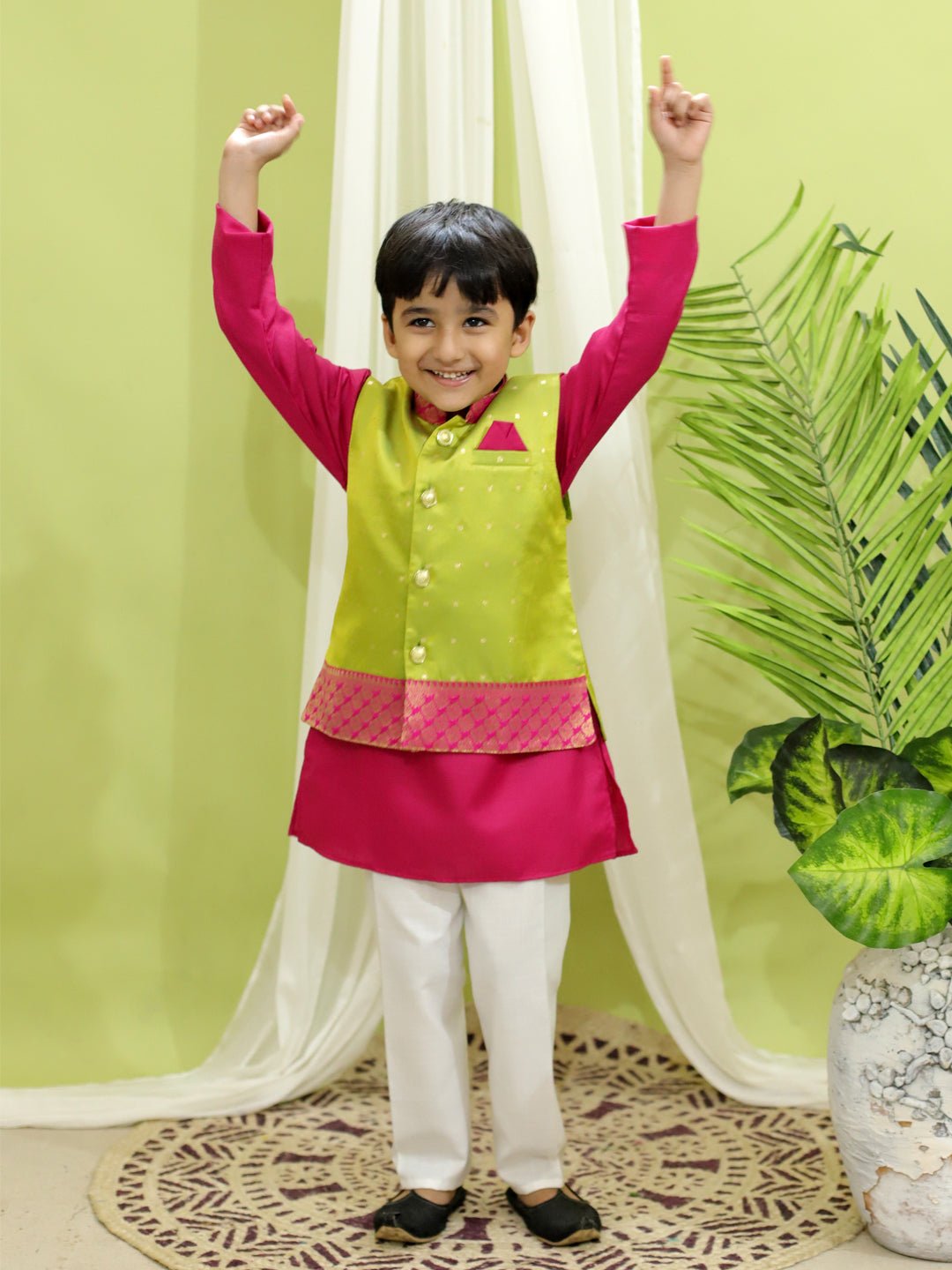 Fast Wear Silk Jacket with Cotton Kurta Pajama for Boys