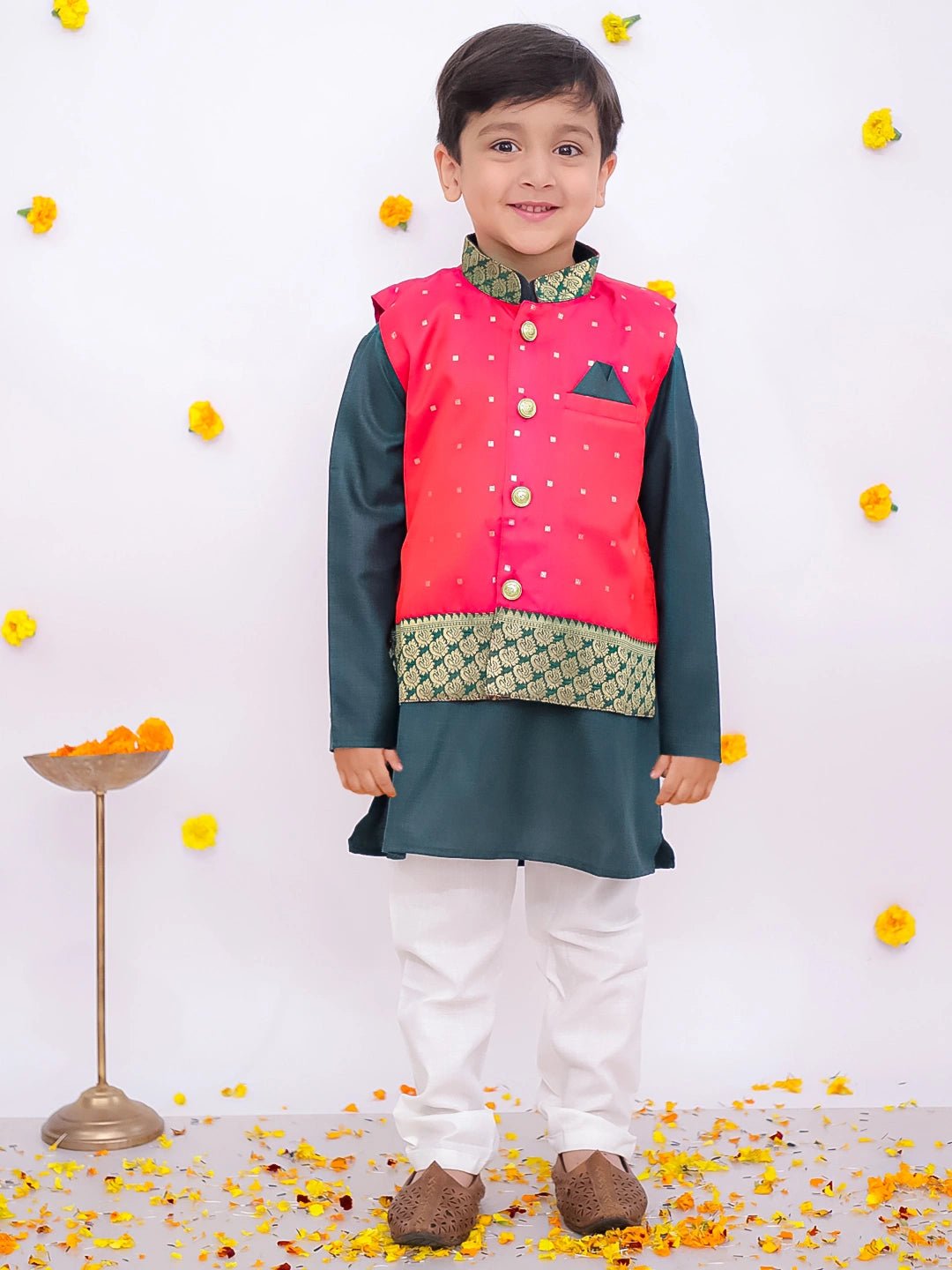 Fast Wear Silk Jacket with Cotton Kurta Pajama for Boys
