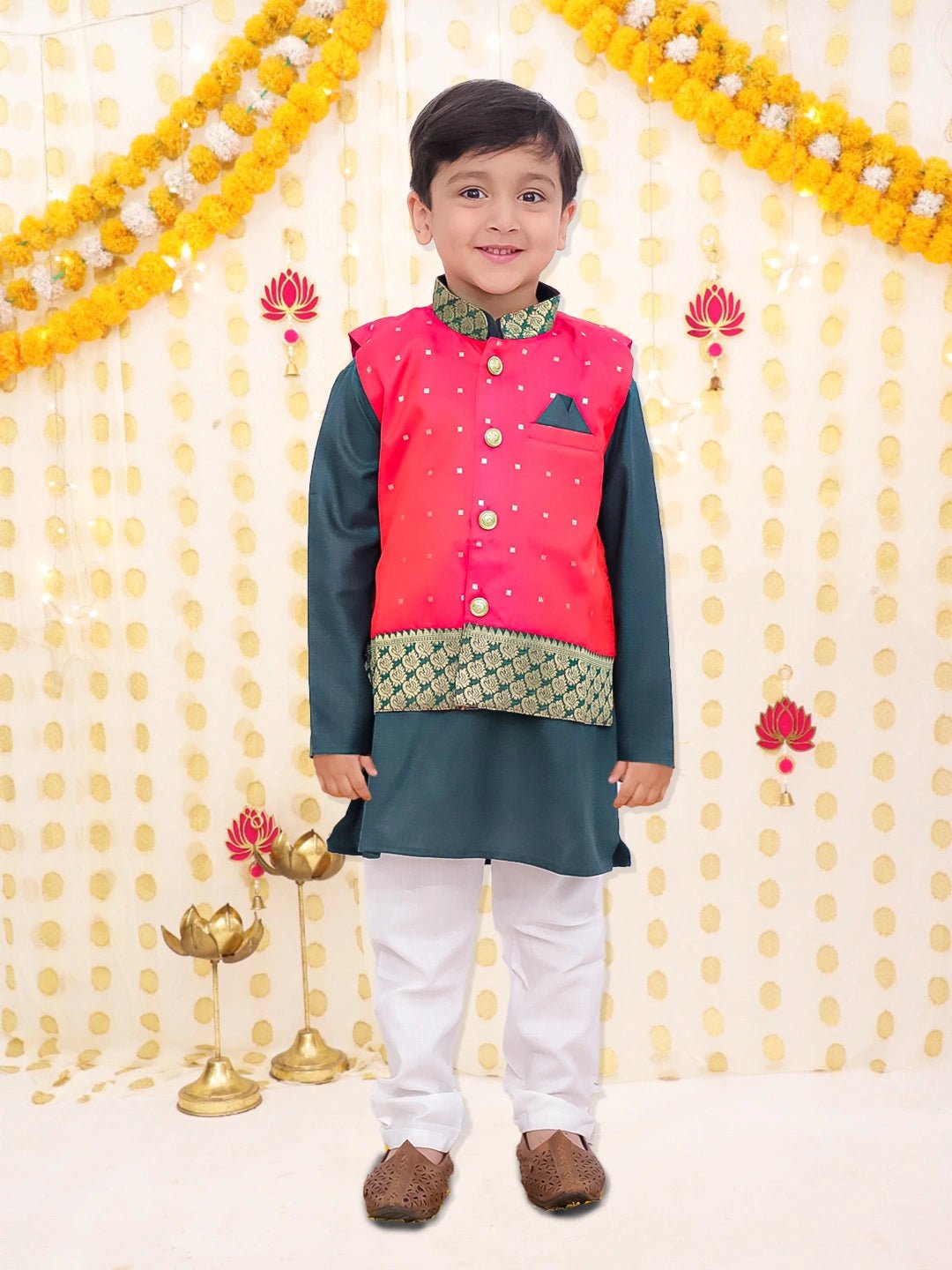 Fast Wear Silk Jacket with Cotton Kurta Pajama for Boys