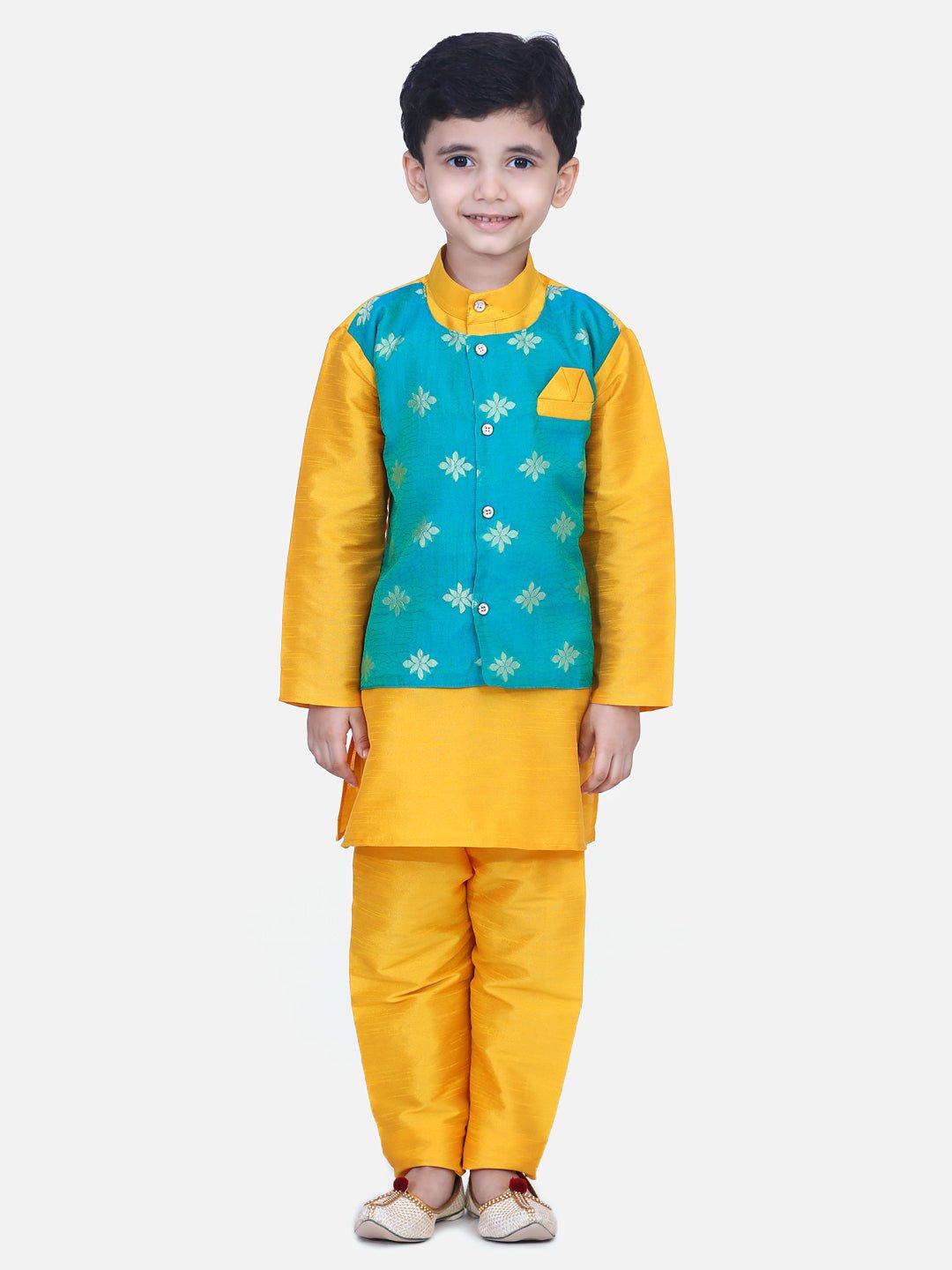 Fast Wear Attached Chiffon Jacket Full Sleeve Kurta Pajama For Boy