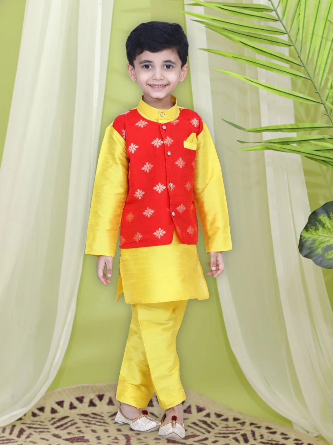 Fast Wear Attached Chiffon Jacket Full Sleeve Kurta Pajama For Boys