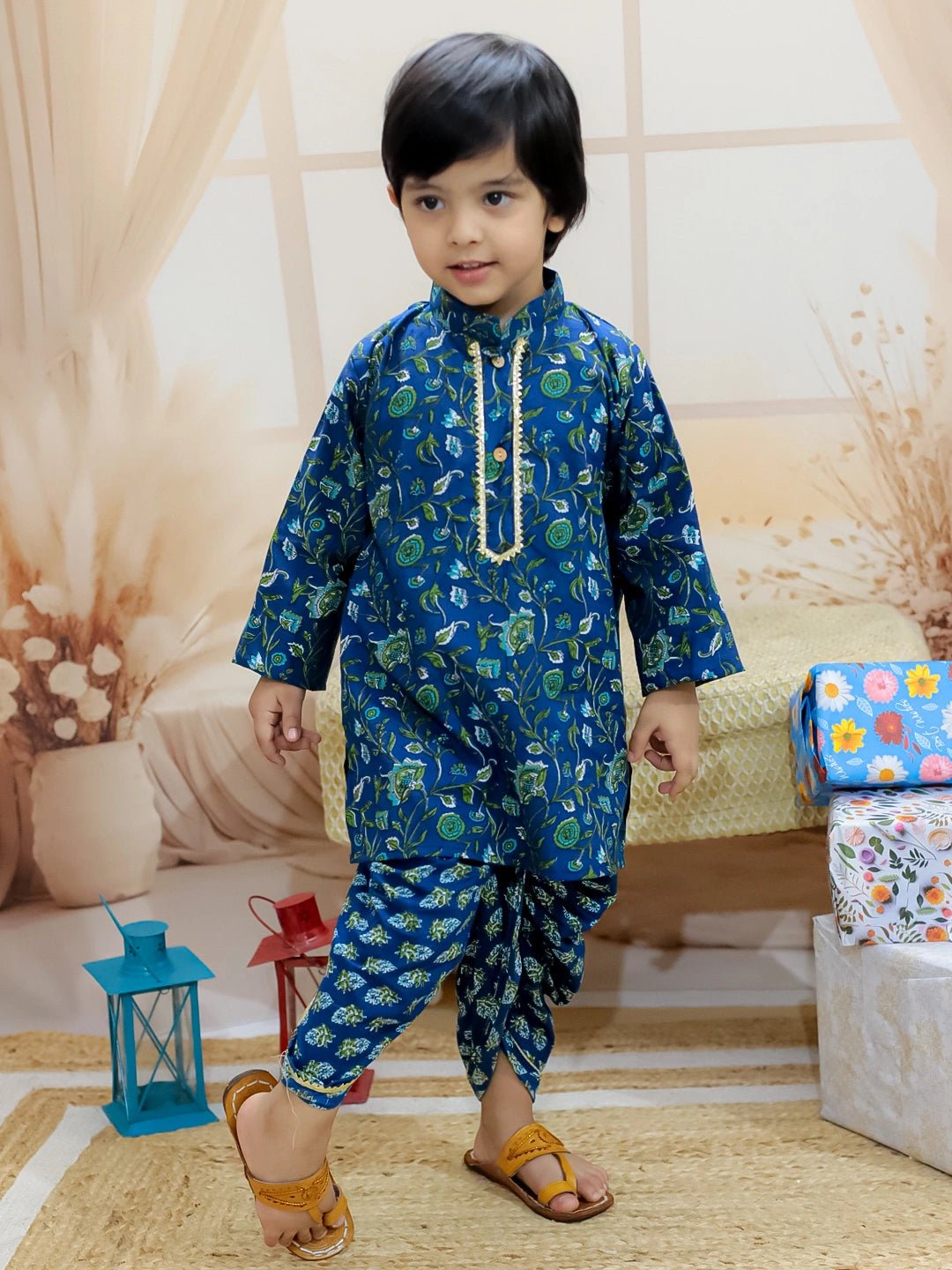 Fast Wear Pure Cotton Full Sleeve Printed Kurta Dhoti for Boys