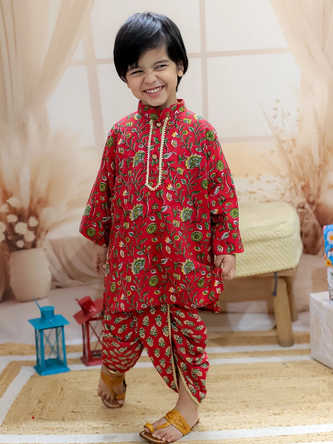 Fast Wear Pure Cotton Full Sleeve Printed Kurta Dhoti for Boys