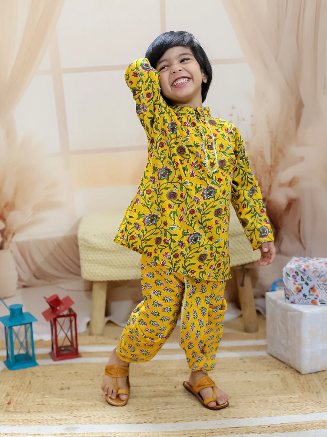 Fast Wear Pure Cotton Full Sleeve Printed Kurta Dhoti for Boys