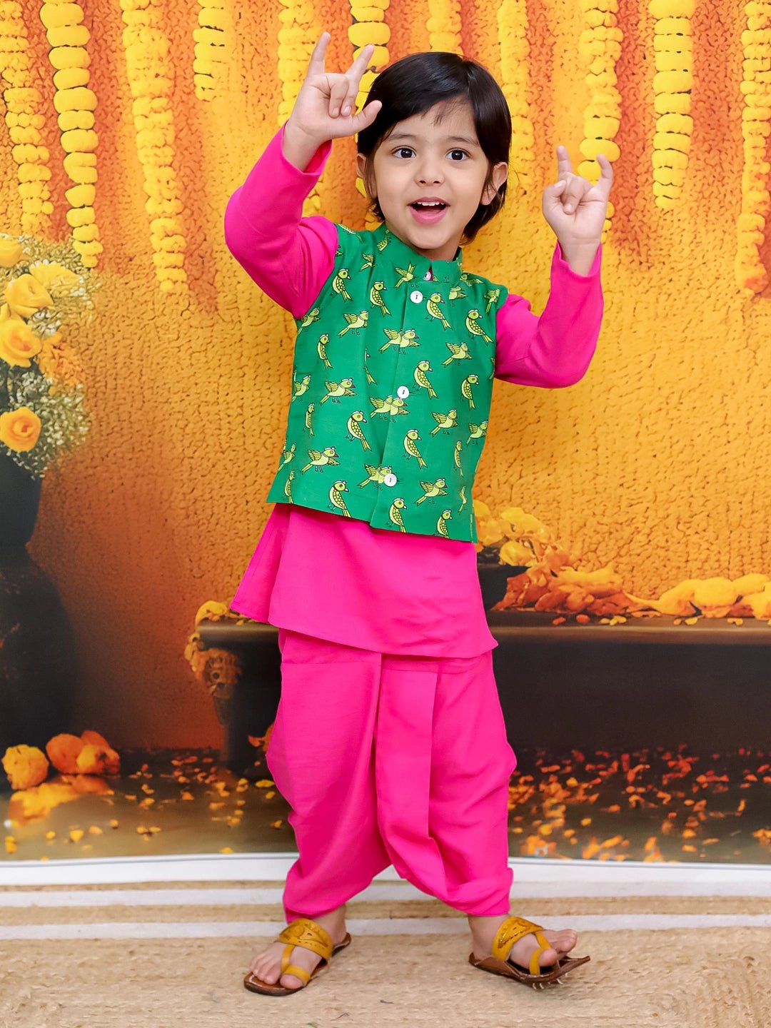 Fast Wear Pure Cotton Jacket with Full Sleeve Kurta Dhoti Set for Boys