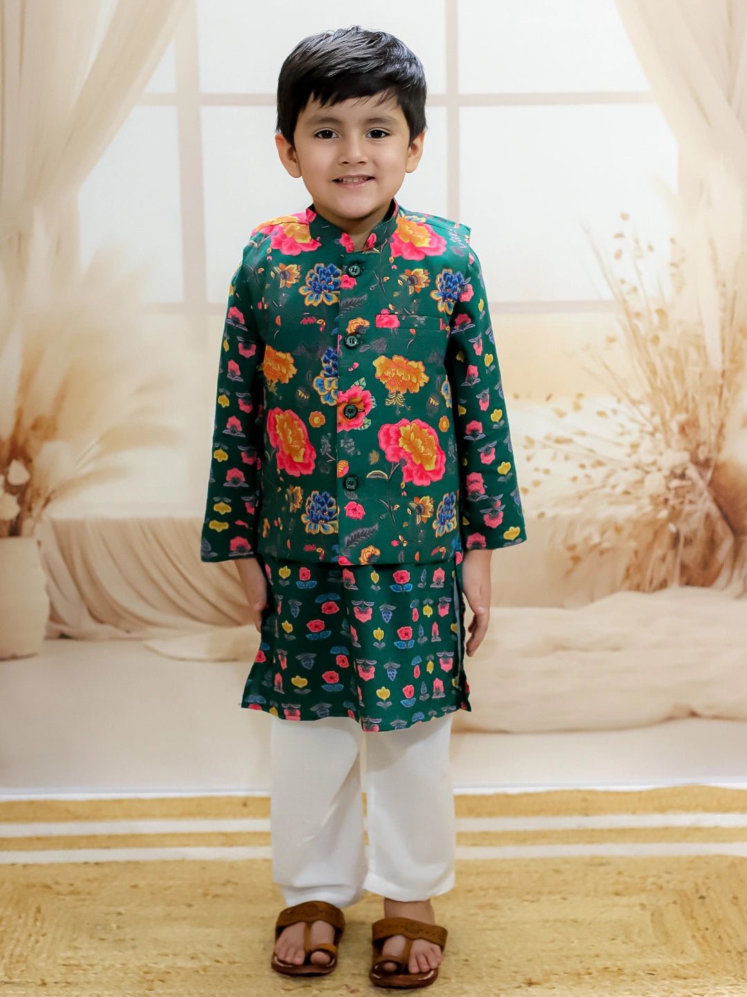 Fast Wear Pure Cotton Kurta Pajama with Jacket for Boys