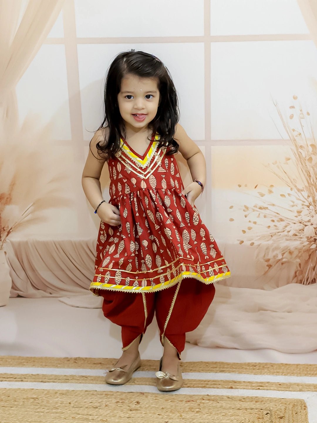 Fast Wear Girls Halter Neck Pure Cotton Fish Print Kurti with Harem
