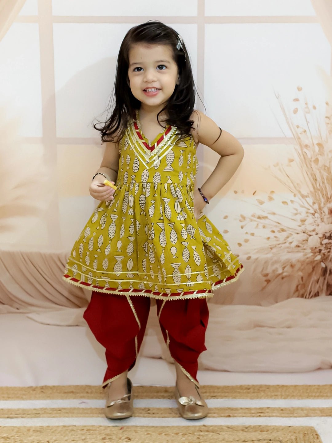 Fast Wear Girls Halter Neck Pure Cotton Fish Print Kurti with Harem