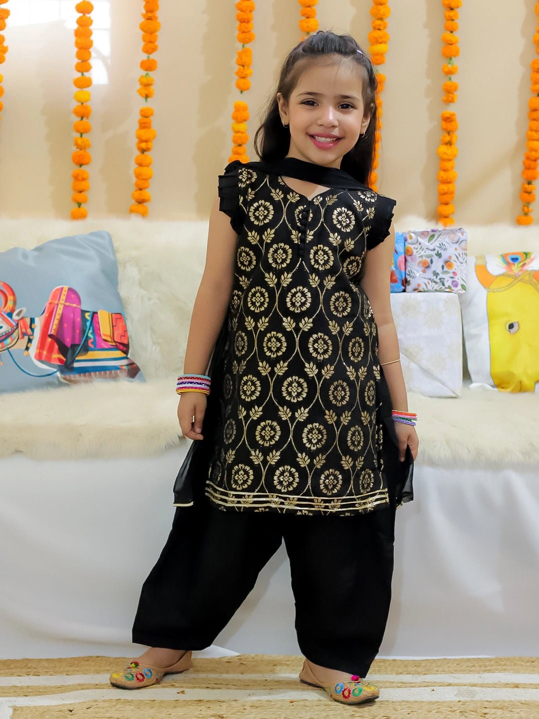 Fast Wear Girls Chanderi Kurti with Patiala Salwar and Dupatta