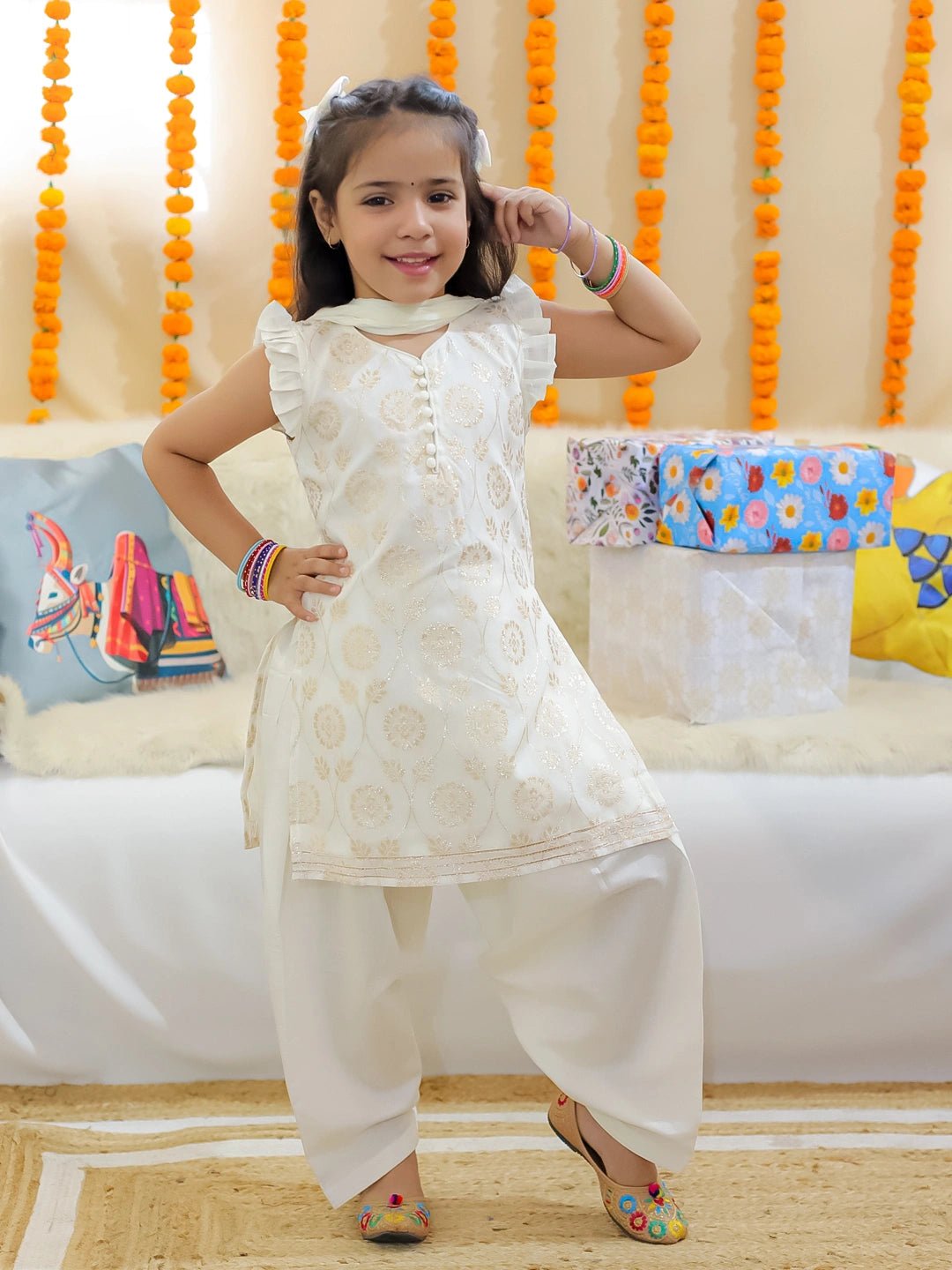 Fast Wear Girls Chanderi Kurti with Patiala Salwar and Dupatta