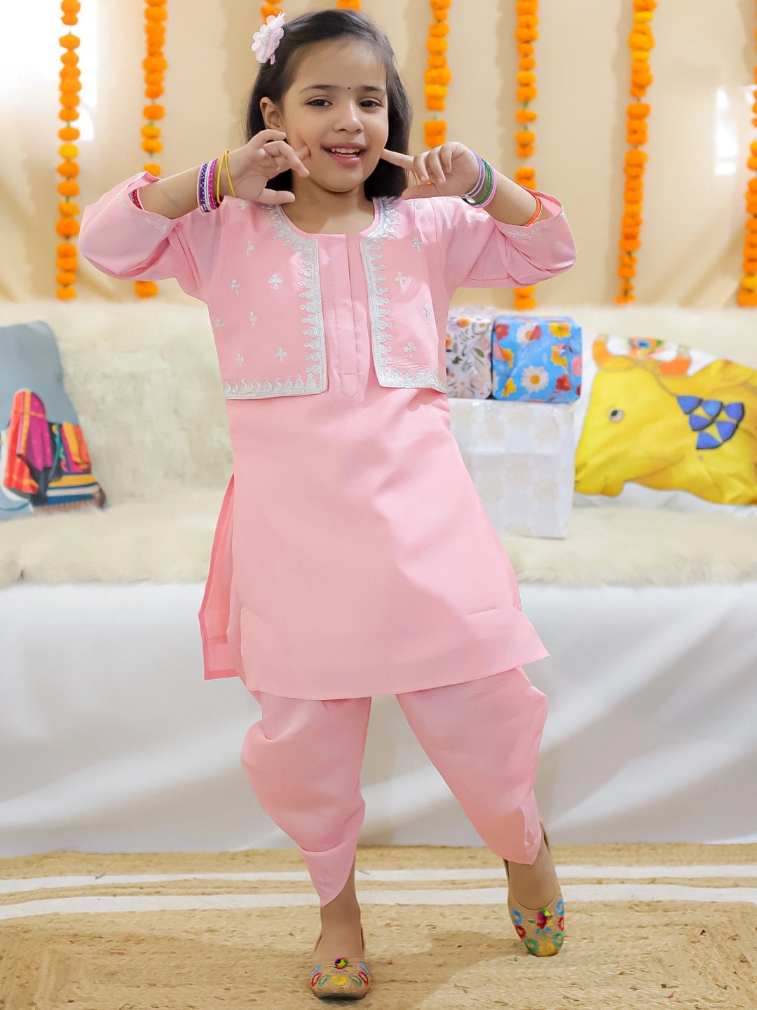 Fast Wear Embroidered Attached Jacket Kurti with Dhoti for Girls
