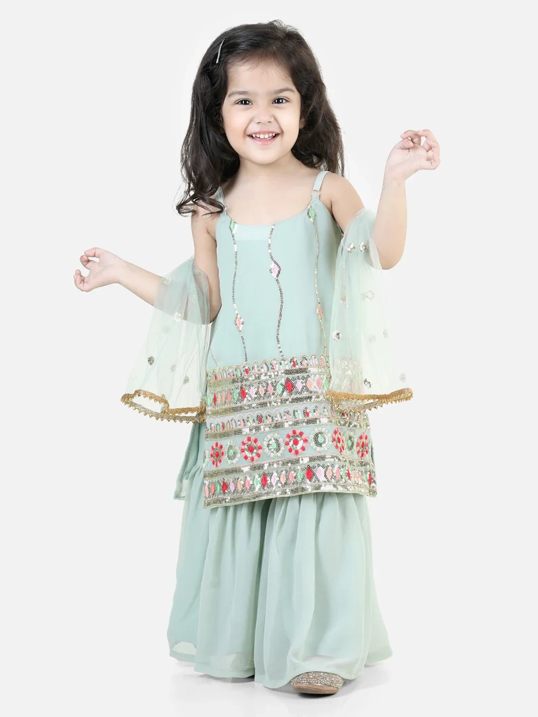 Fast Wear Embroidered Georgette Kurta with Sharara Dupatta for Girls
