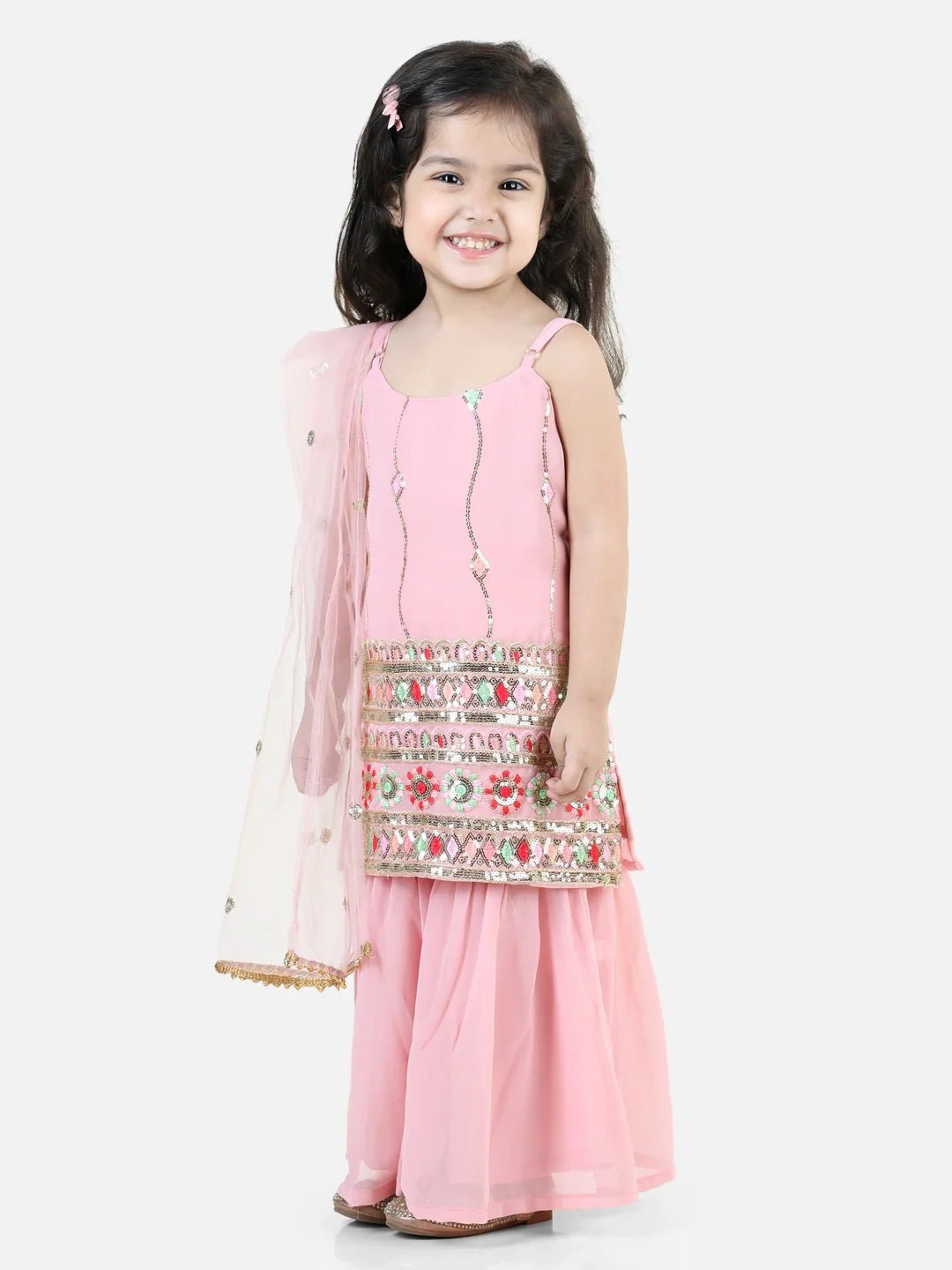 Fast Wear Embroidered Georgette Kurta with Sharara Dupatta for Girls