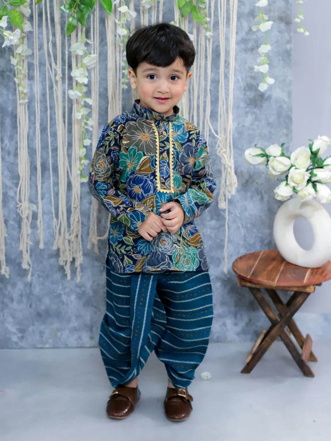 Fast Wear Printed Full Sleeve Kurta Dhoti for Boys