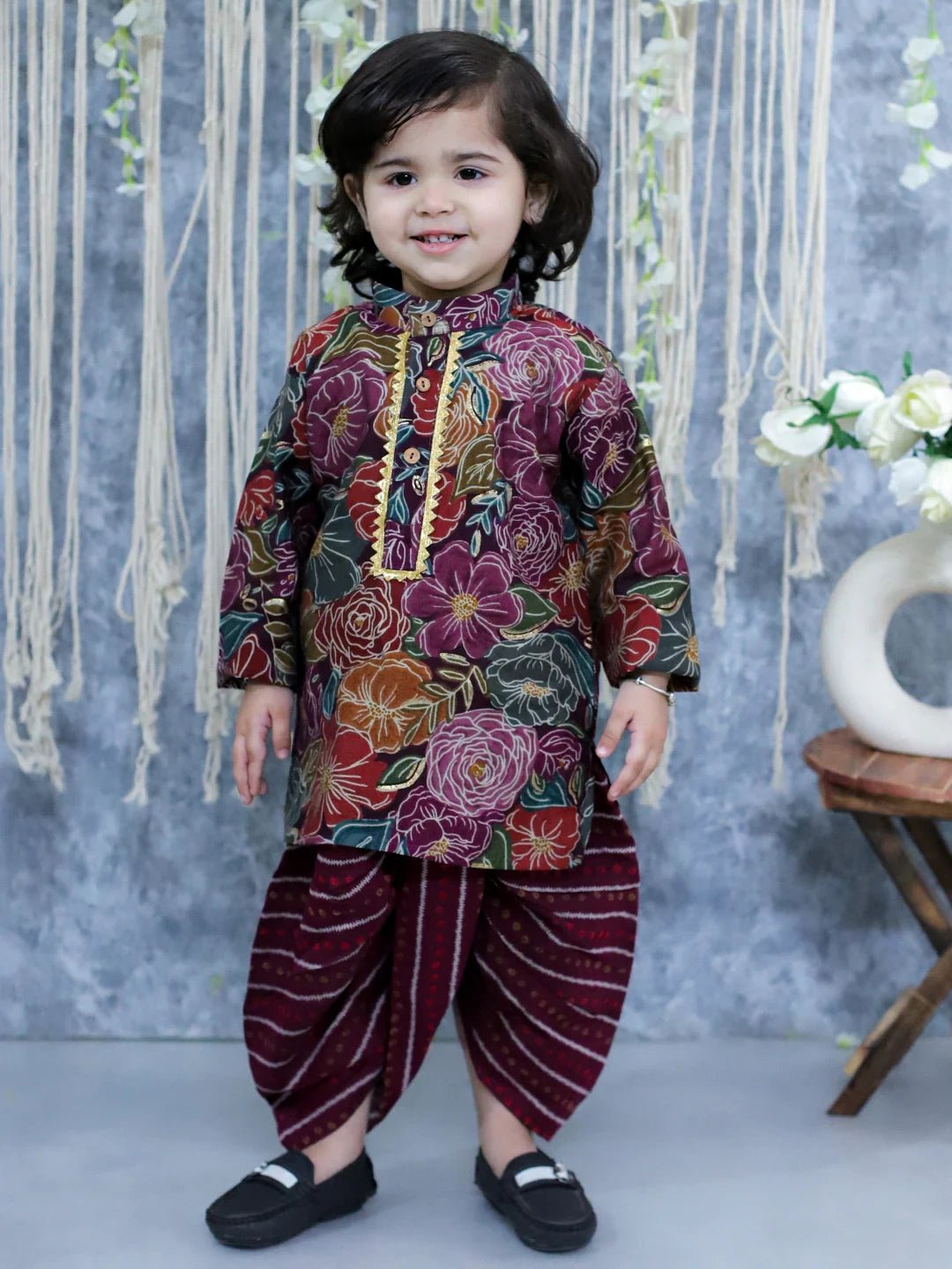Fast Wear Printed Full Sleeve Kurta Dhoti for Boys