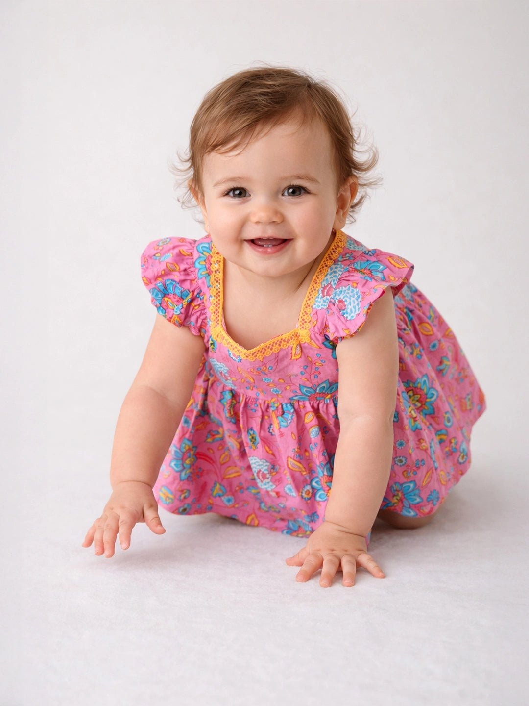 Fast Wear Printed Pure Cotton Summer Frock for Infants Girls