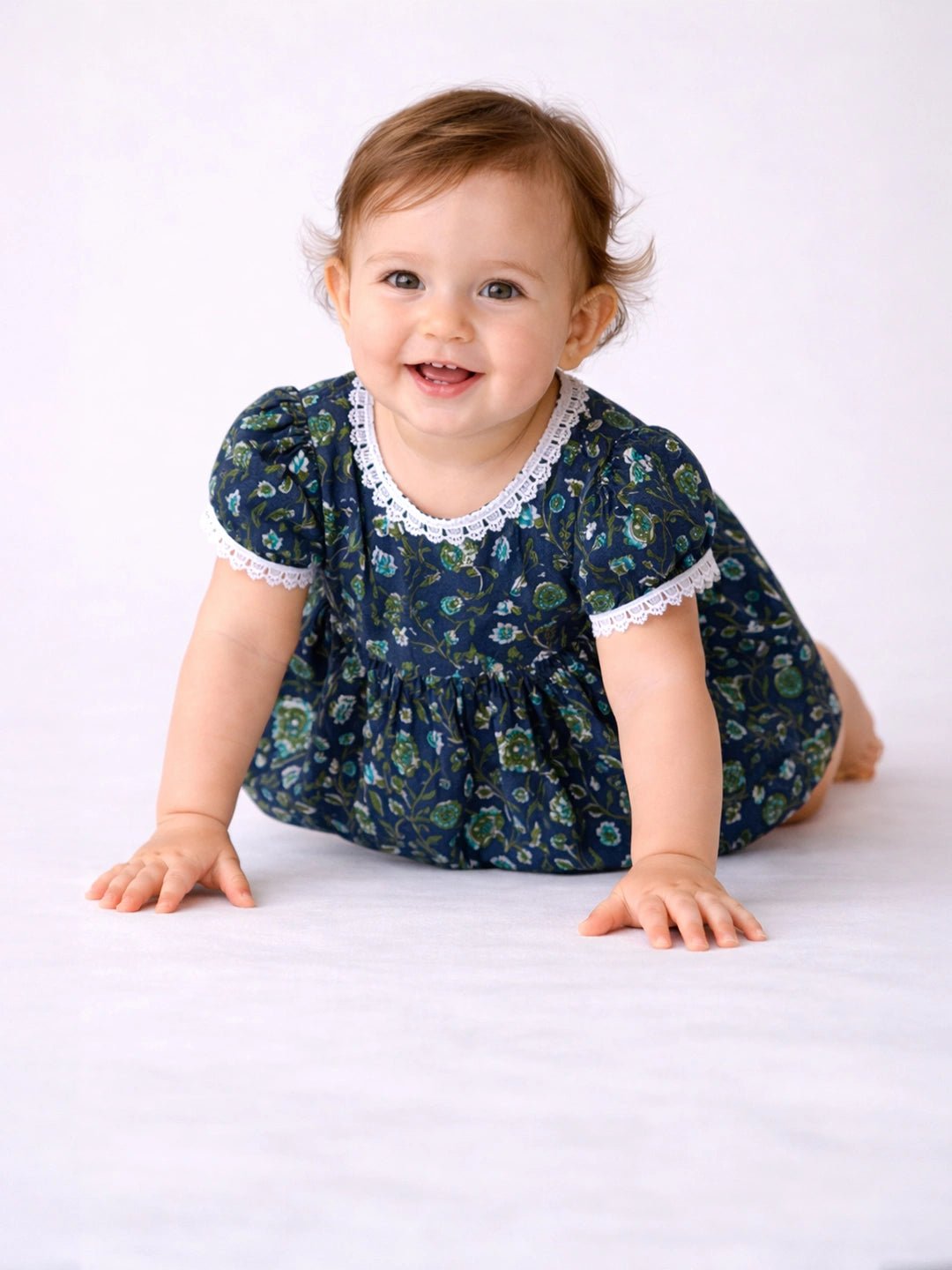 Fast Wear Pure Printed Cotton Puff Sleeve Summer Frock for Infants Girls