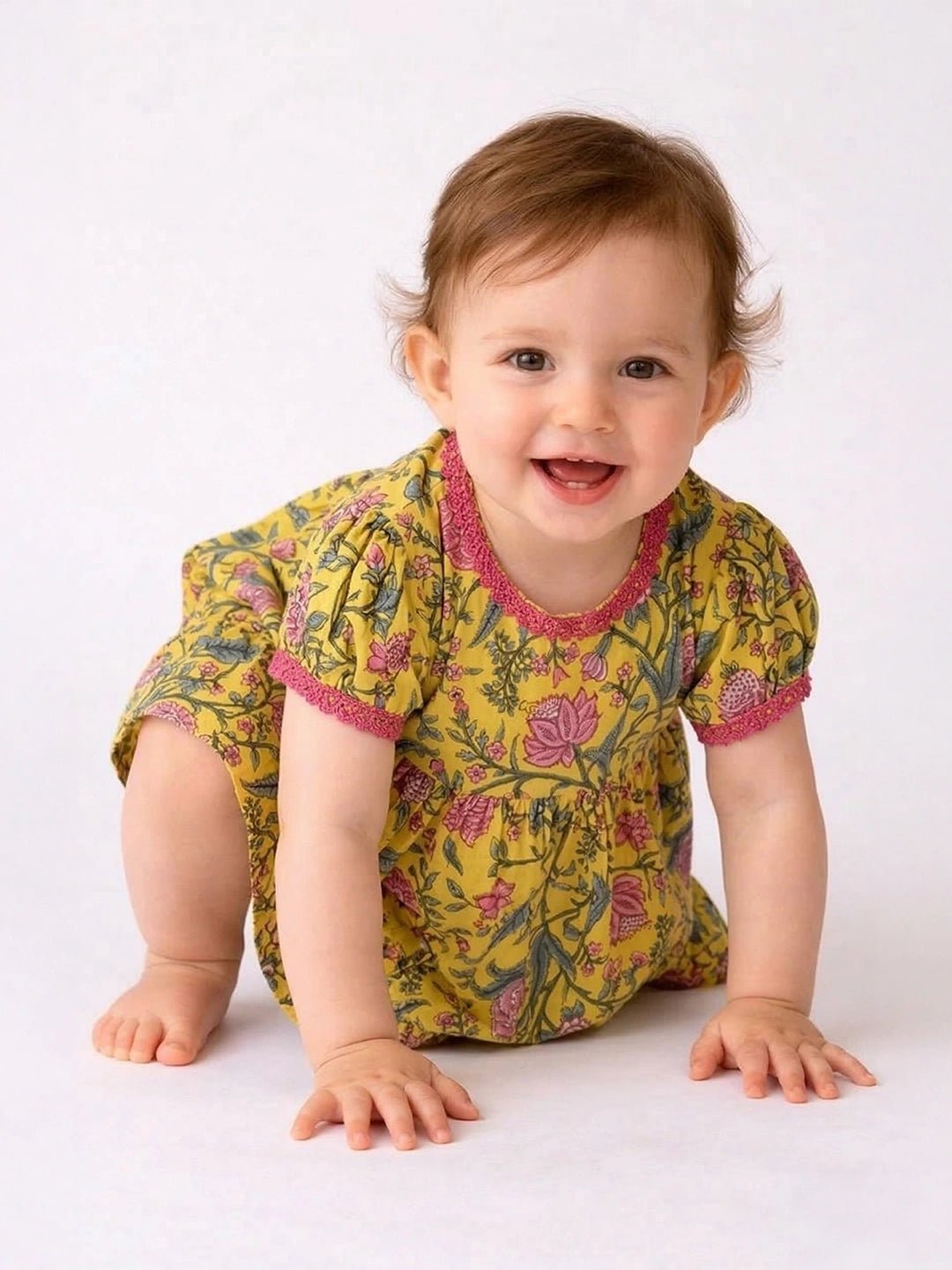 Fast Wear Pure Printed Cotton Puff Sleeve Summer Frock for Infants Girls