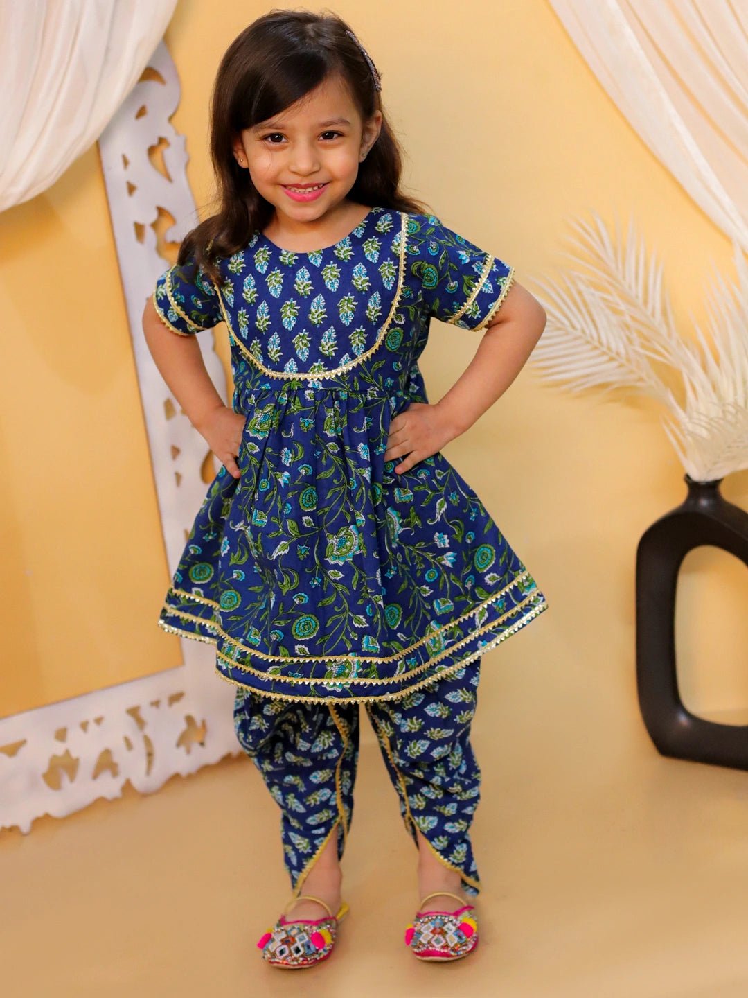 Fast Wear Girls  Pure Cotton Floral Printed Top with Dhoti for Girls