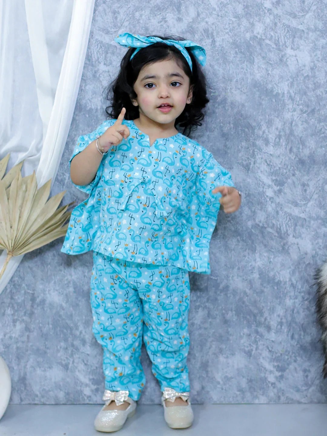 Fast Wear Pure Cotton Printed Kaftan with Pant and Headband Set