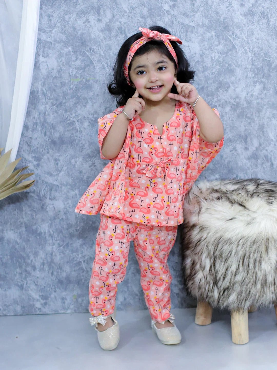 Fast Wear Pure Cotton Printed Kaftan with Pant and Headband Set