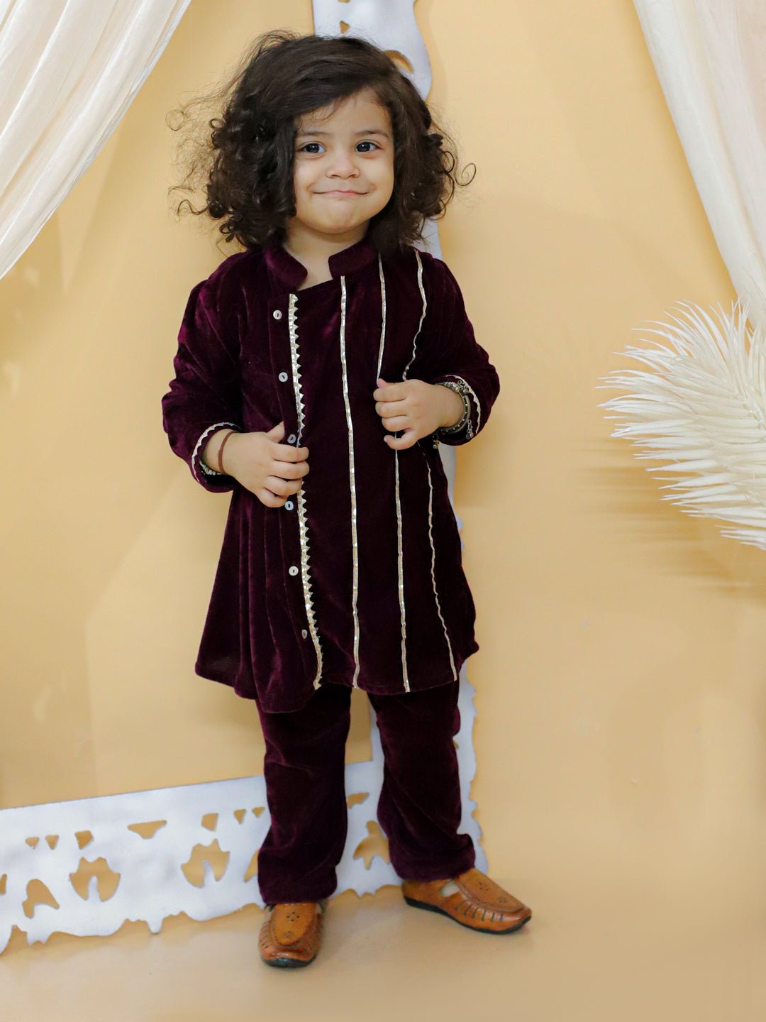 Fast Wear Front Open Velvet Full Sleeve Kurta with Pajama for Boys