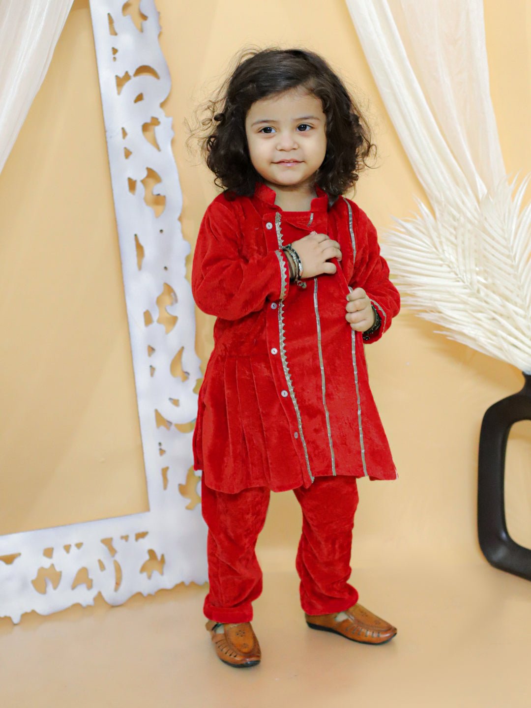 Fast Wear Front Open Velvet Full Sleeve Kurta with Pajama for Boys