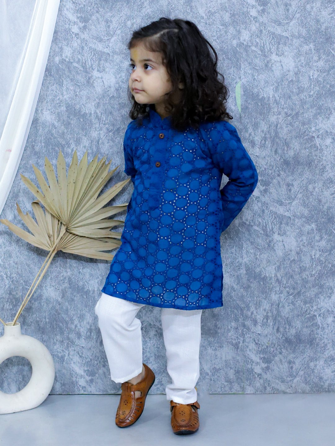 Fast Wear Chikan Full Sleeve Cotton Kurta with Pajama for Boys