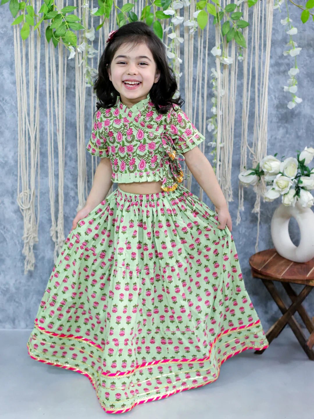 Fast Wear Pure Cotton Front Open Choli with Lehenga