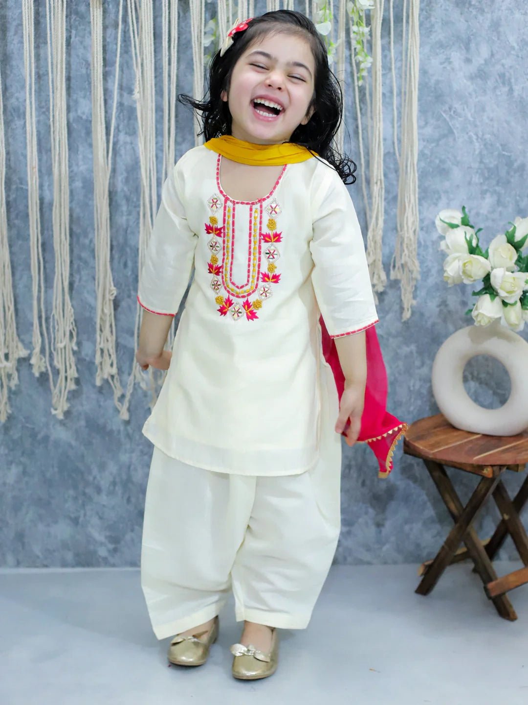 Fast Wear Embroidered Kurti with Salwar and Dupatta for Girls