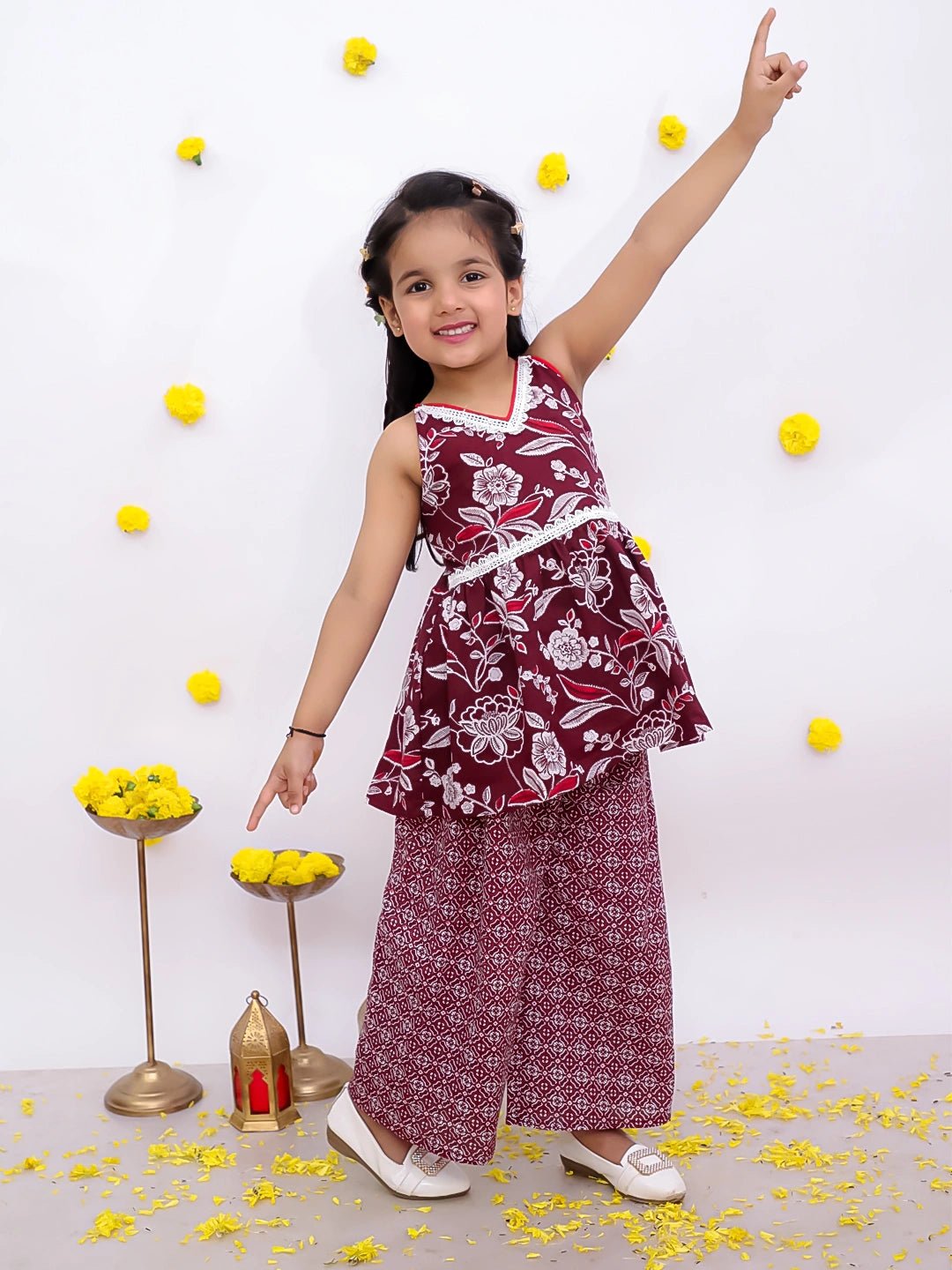Fast Wear Sleeveless Pure Cotton Top With Palazo Set For Girls