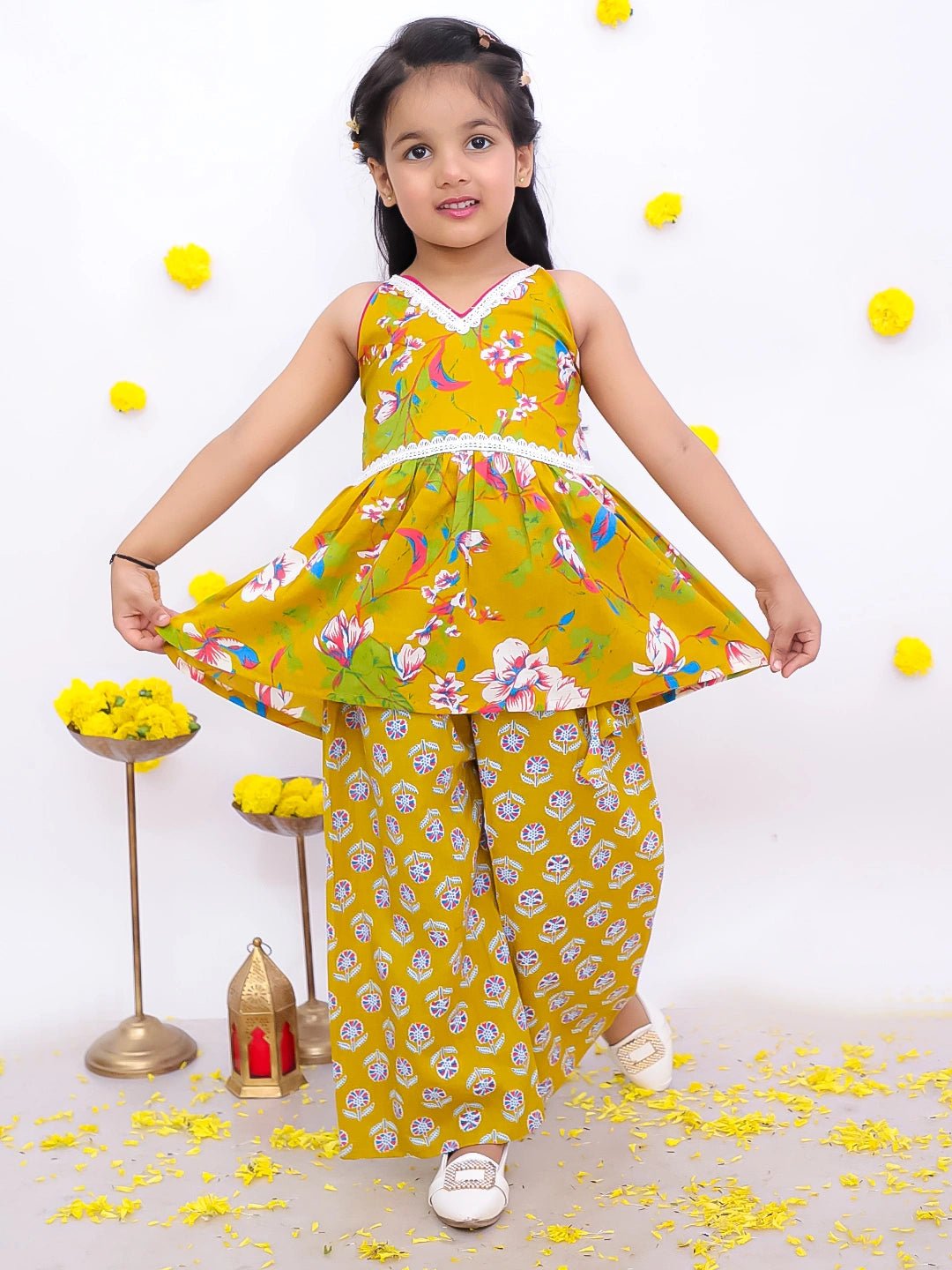 Fast Wear Sleeveless Pure Cotton Top With Palazo Set For Girls
