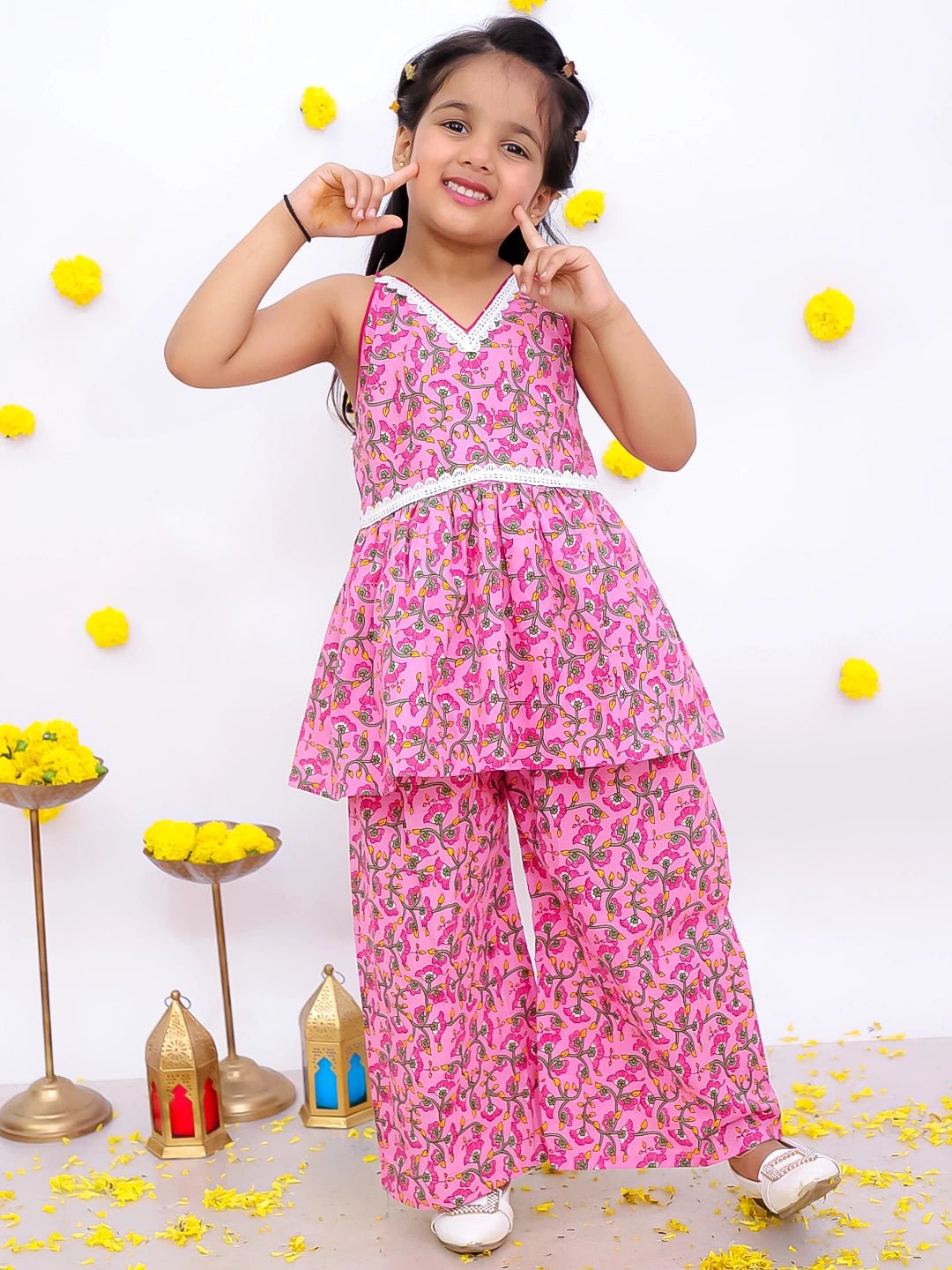 Fast Wear Sleeveless Pure Cotton Top With Palazo Set For Girls