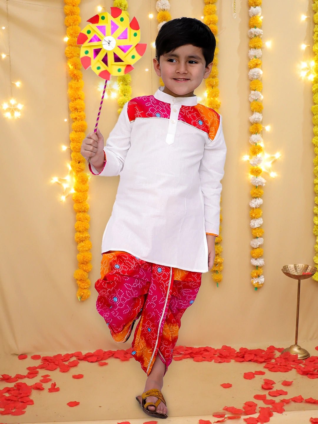Fast Wear Ethnic Pure Cotton Lehriya Dhoti Kurta  Set For Boys