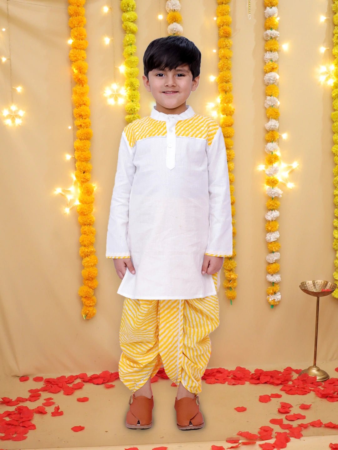 Fast Wear Ethnic Pure Cotton Lehriya Dhoti Kurta  Set For Boys