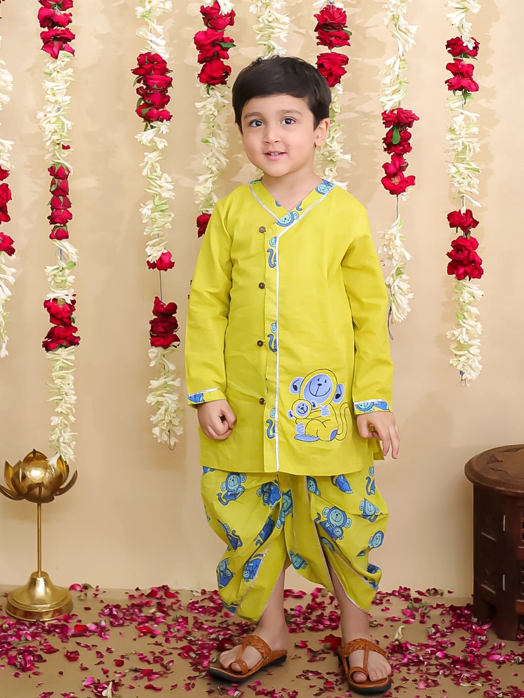 Fast Wear Monkey Print Cotton Dhoti Kurta for Boys