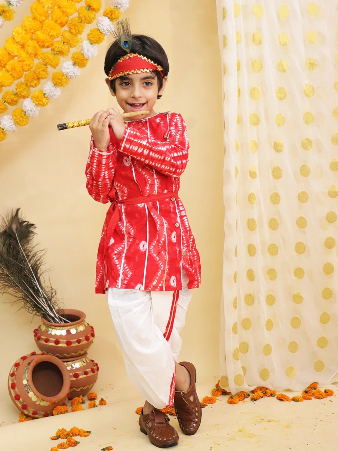 Fast Wear Ethnic Pure Cotton Tie & Dye  Dhoti Kurta Set For Boys