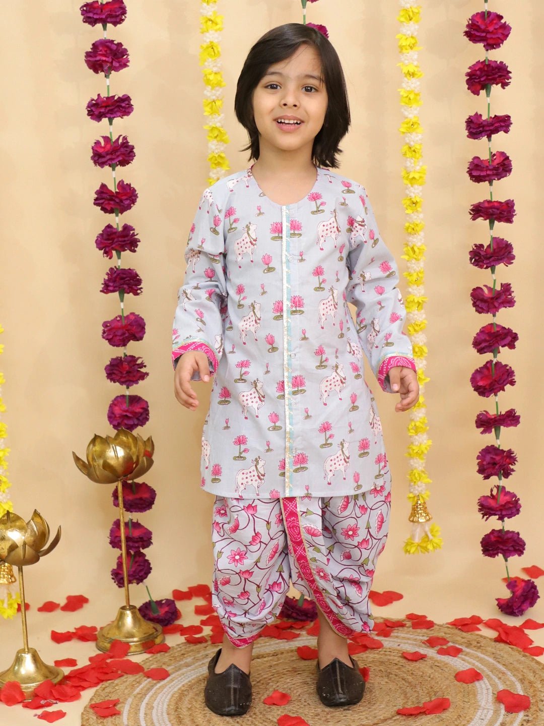 Fast Wear Cotton Long Sleeve Kurta Dhoti Set for Boys ?  skyblue