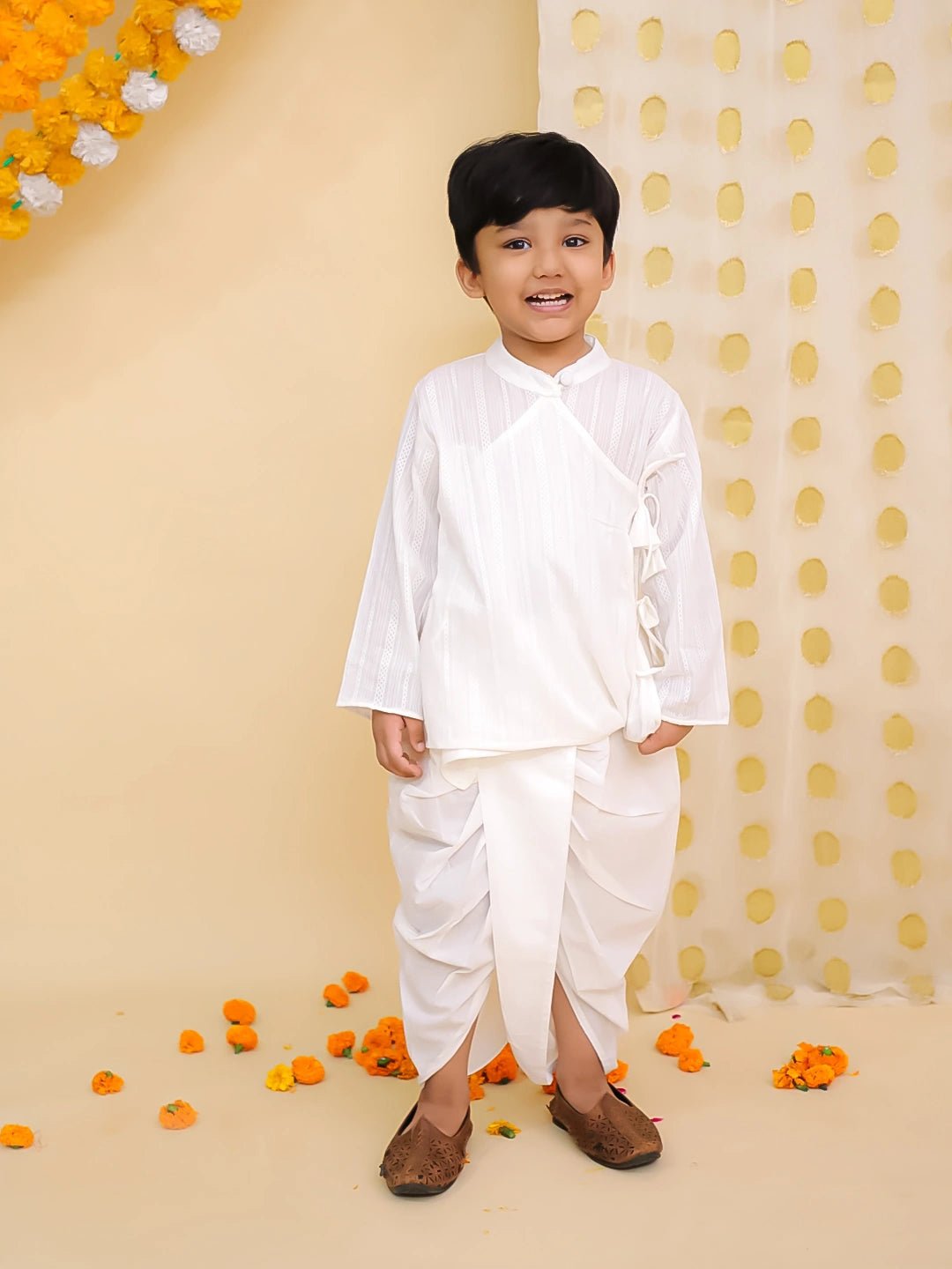 Fast Wear Pure Cotton Printed Angrakha Kurta Dhoti For Boys