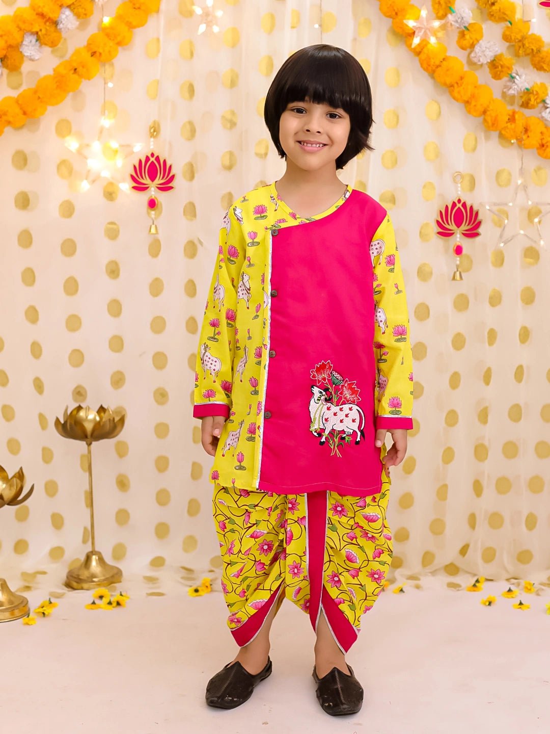 Fast Wear Pure Cotton Embroidered Dhoti Kurta Set For Boys