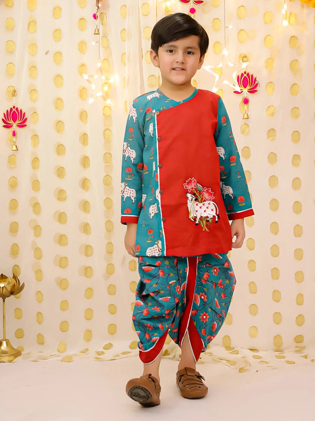 Fast Wear Pure Cotton Embroidered Dhoti Kurta Set For Boys