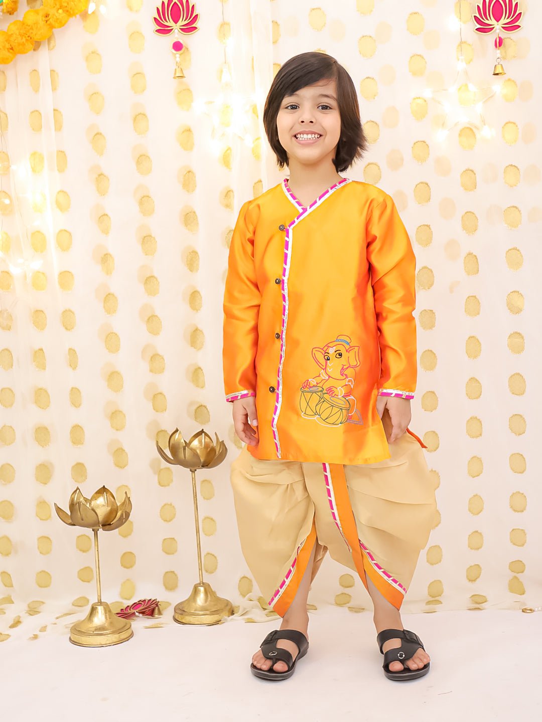 Fast Wear Silk Tafetta Kurta Dhoti Set For Boys