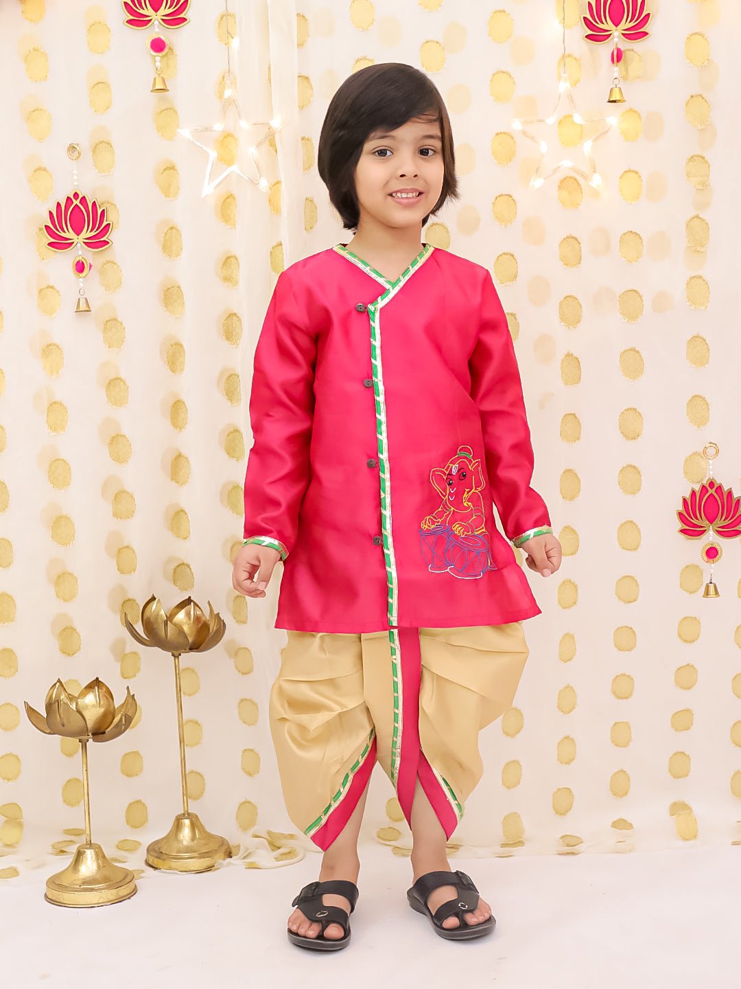 Fast Wear Silk Tafetta Kurta Dhoti Set For Boys