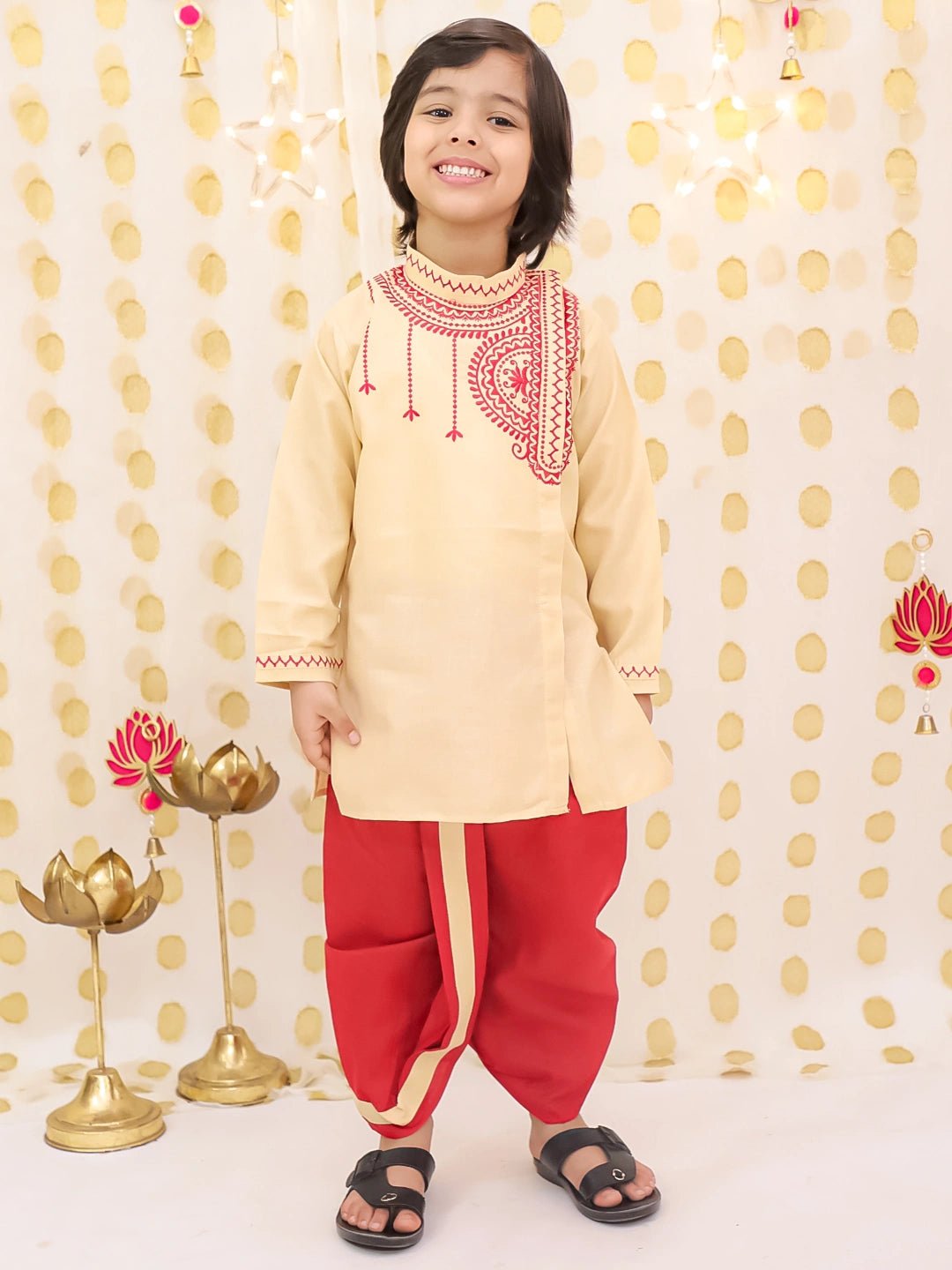 Fast Wear Embroidered Bengali Style Dhoti Kurta Set For Boys