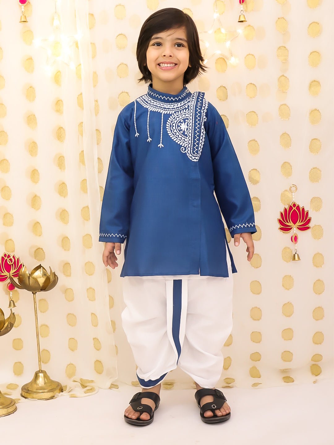 Fast Wear Embroidered Bengali Style Dhoti Kurta Set For Boys